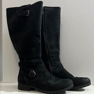 Hotter Black Nubuk and Leather Silver Buckle Winter Boots